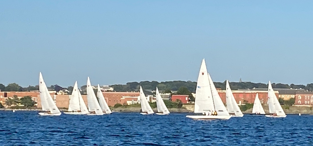 Fleet 9 sails North of the Newport Bridge